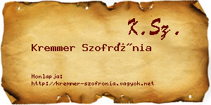 Kremmer Szofrónia névjegykártya